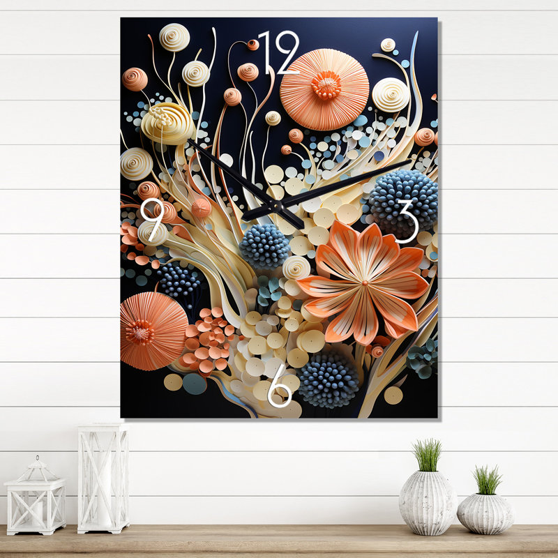 Horloge murale Coral Flowers - Abstract Botanicals, Grand