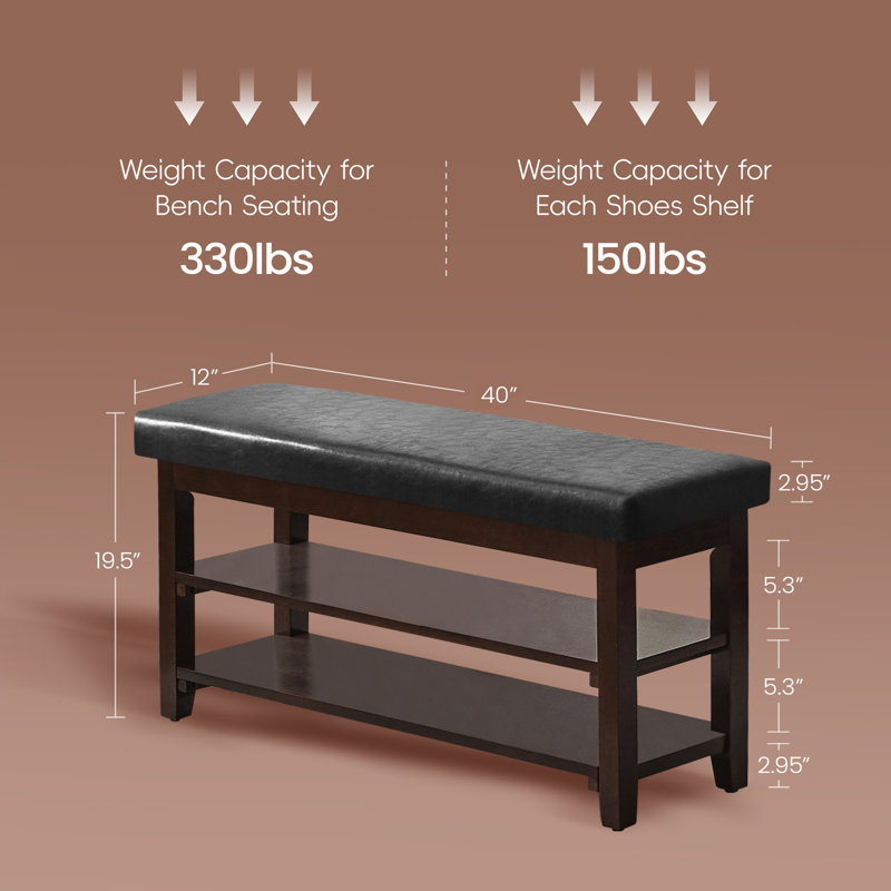 Banc de rangement pour chaussures 40 po, Noir