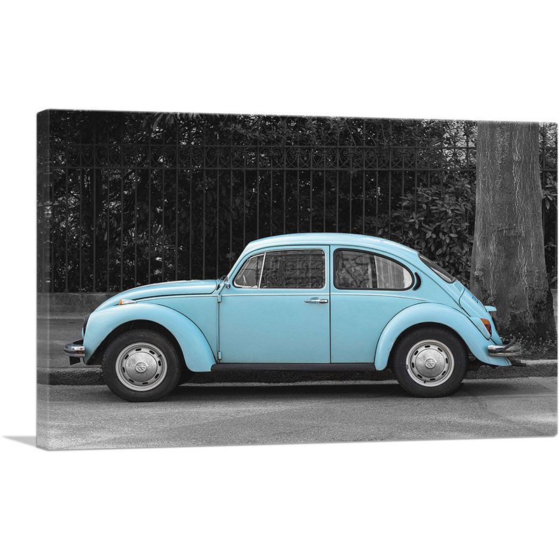 «Blue Beetle Bug Vintage Car» - reproduction de photo sur toile tendue, H 26 po x l 40 po x 1,5 po