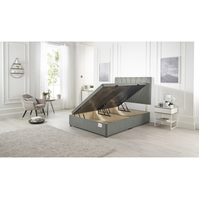 Etheral Side Opening Ottoman Storage Bed with Upholstered Headboard Tweed Fabric, Grey, Double (4'6)