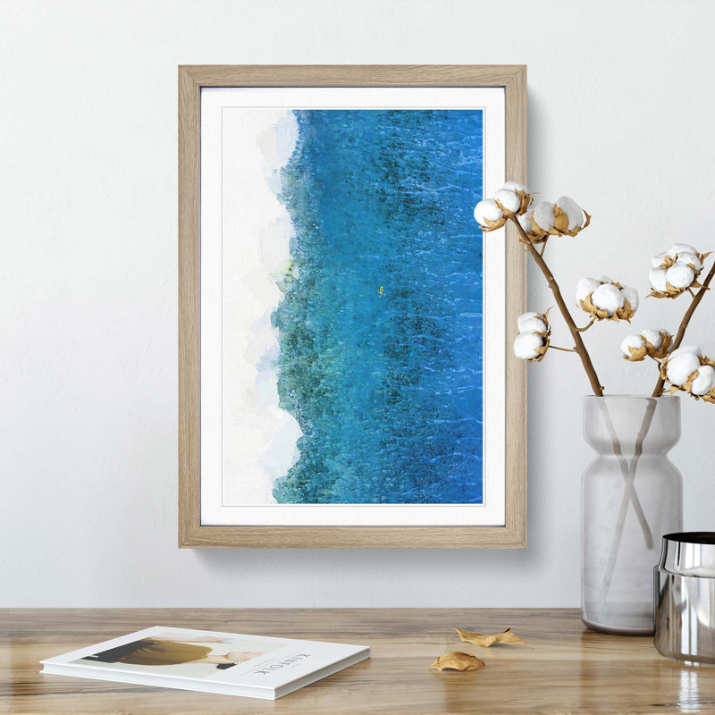 Aerial View of a Maldives Beach in Abstract - Picture Frame Graphic Art Print, 36cm H x 27cm W x 2cm D, Oak Framed