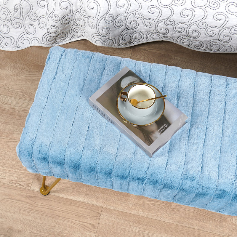 Dariene Faux Fur Upholstered Bench, Forget-Me-Not