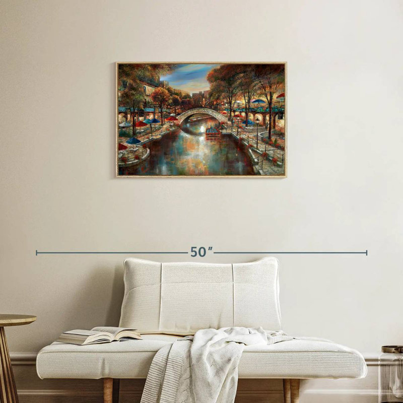 Soirée sur le canal, Cadre flottant en bois naturel, 31 po x 21 po