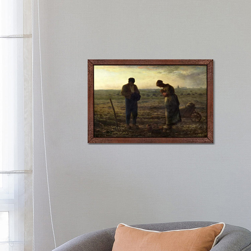 The Angelus by Jean-Francois Millet - Print on Canvas, Brown Floater Framed, 66.04 cm H x 101.6 cm W x 4.445 cm D