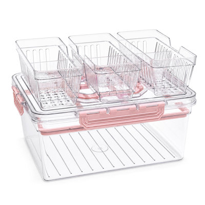 Ice Chilled Condiment Caddy with Lids and Carry Handles, Fruit Tray with 3 Removable Baskets, Serving Tray & Food Storage Container for Parties, Picnics, Camping & Outdoor Entertaining