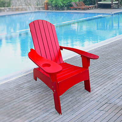 Wood Adirondack Chair With An Hole To Hold Umbrella On The Arm, Outdoor Adirondack Chairs