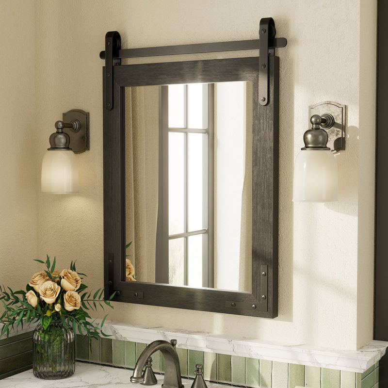 Miroir mural Amara Rustic Farmhouse, 32 po x 24 po; Verticale, Noir