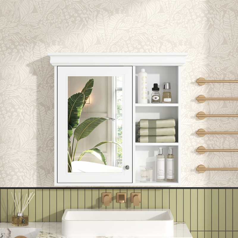 Armoire à pharmacie de salle de bain avec miroir, H 28,7 po x l 30,1 po x P 7,2 po, Blanc