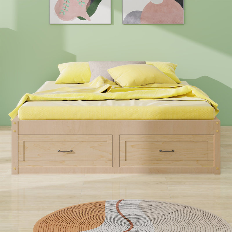 Lit plateforme avec 6 tiroirs de rangement, Naturel antique, Grand