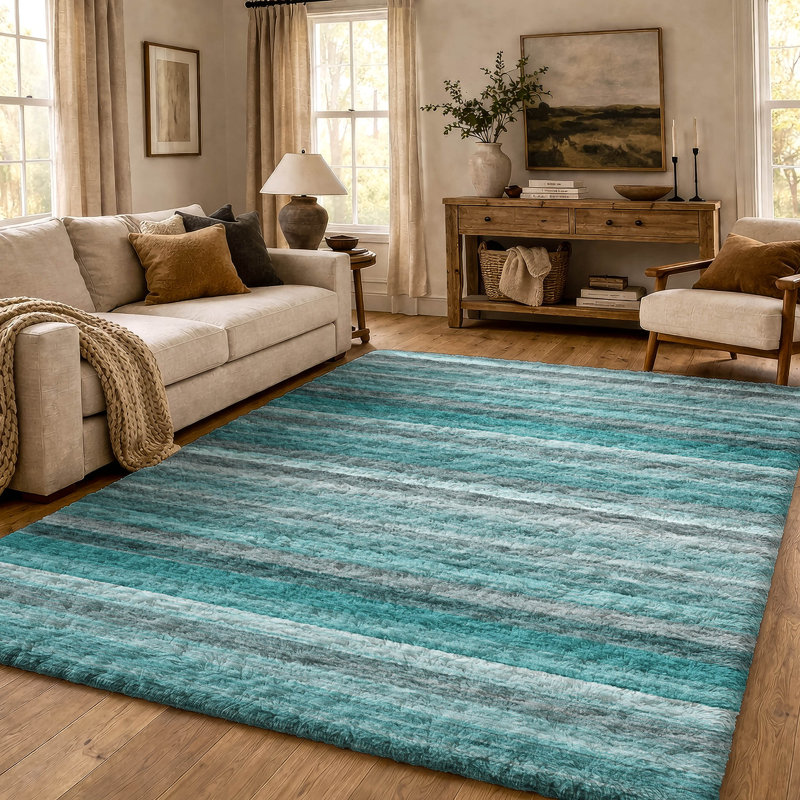 Tapis à poils longs de qualité supérieure lavable à la machine Dream ADS535, Teal, 9' x 12'