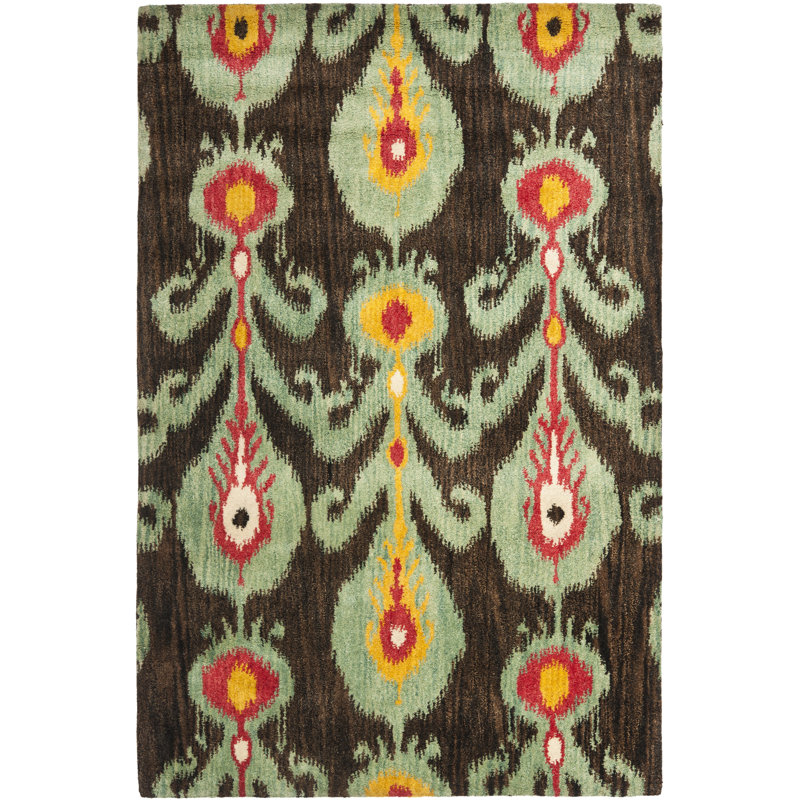 Tapis vert / noir en laine touffeté à la main Kline, Rectangle 8 pi x 10 pi