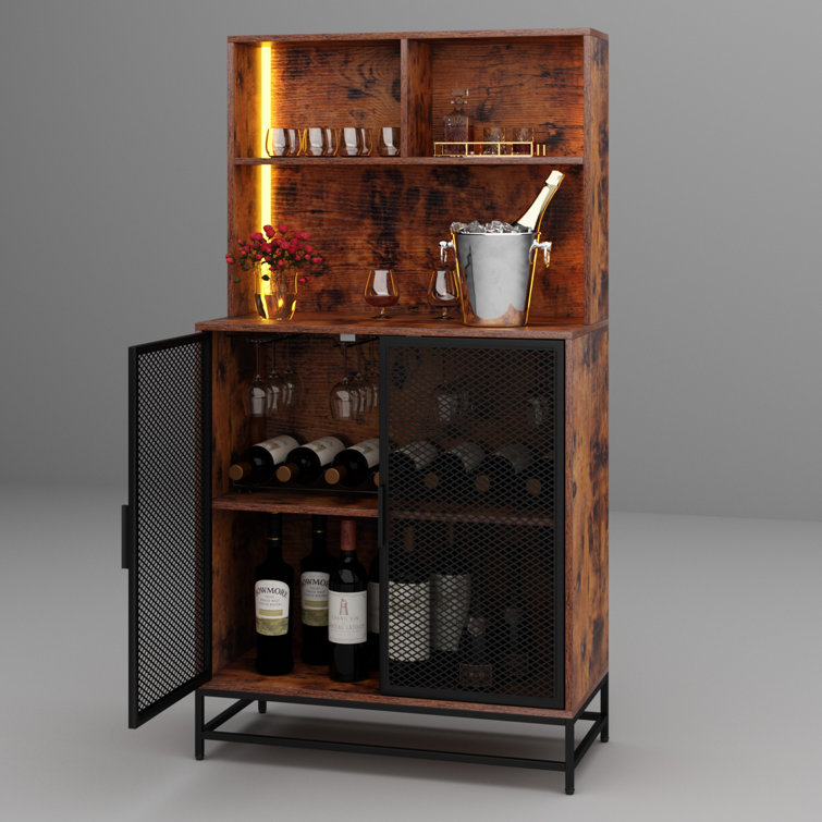 17 Stories Helyne Wine Bar Cabinet with LED Lights, 4-Tier Coffee