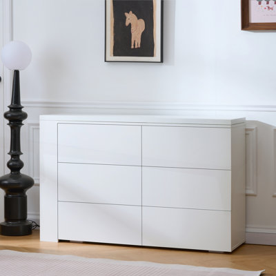 Commode 6 tiroirs en L avec commode extensible, bureau large et rangement profond pour chambre à coucher et vestiaire