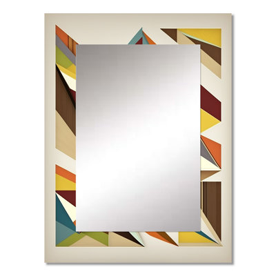 Midcentury Minimal Geometric In Retro Colors I - Romantic Wall Mirror, Traditional Decorative Mirror, Printed Metal Art