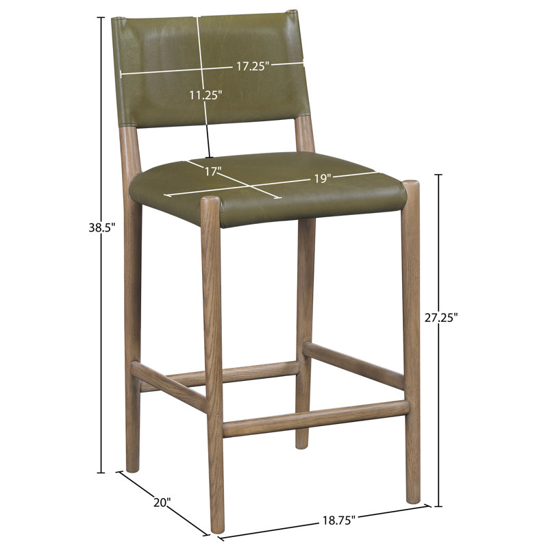 Tabouret de comptoir rembourré en cuir Andie, Cuir olive végétalien, Brun