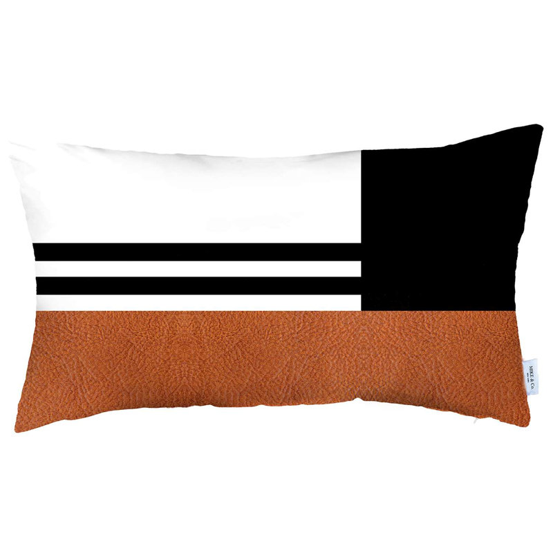 Housse de coussin rectangulaire en polyester / mélange de polyester, Brun / noir, Polyester