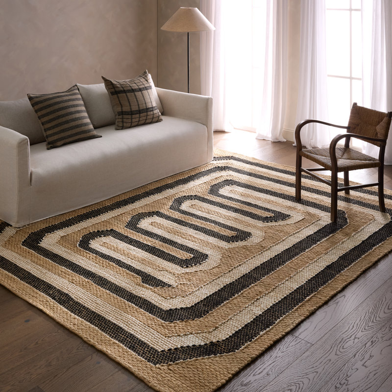 Jaipur Living Ushari SOS02 Handwoven Geometric Tan/Black Area Rug (7'9inX9'9in), Rectangle 3' x 5'