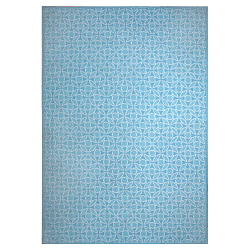Flatweave Silk Geometric Rug, Blue