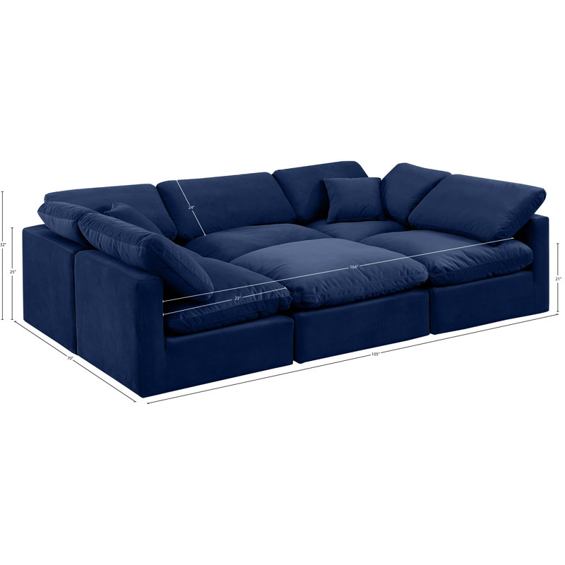 Itala Velvet U-Shaped Sectional Reversible, Navy Velvet