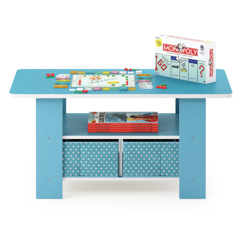 Kenton Coffee Table with Bin Drawer, Light Blue Top/Light Blue Base