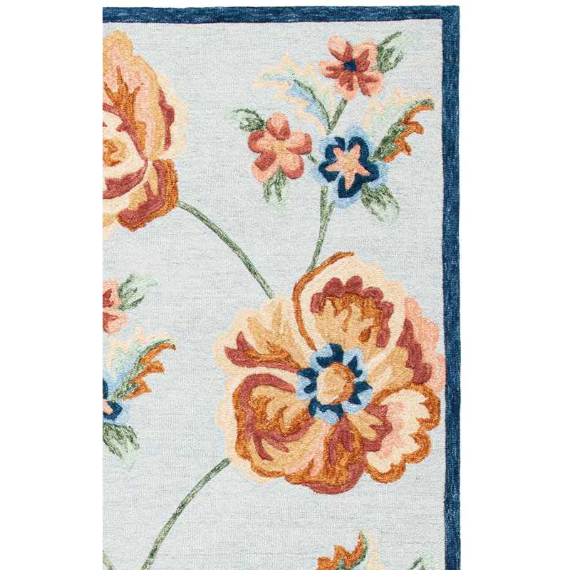 Tapis floral ivoire / orange en laine touffeté à la main Floral, Rectangle 8 pi x 10 pi