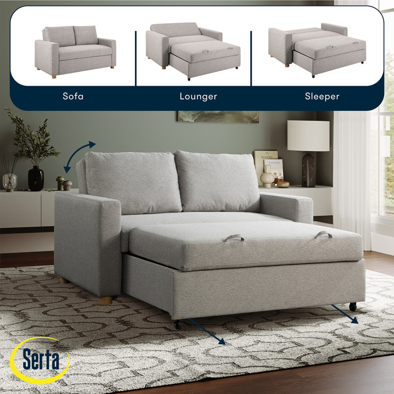 Serta Trinity 66.1" Full Size Convertible Loveseat, Dream Coil Comfort, Easy Assembly, Light Gray Woven