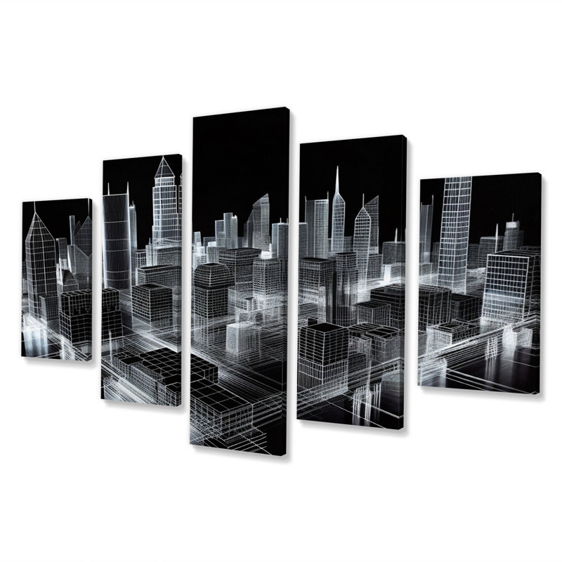 3D Cityscape New York Futur Architecture VII - Futuristic Architecture Wall Art Living Room - 5 panneaux
