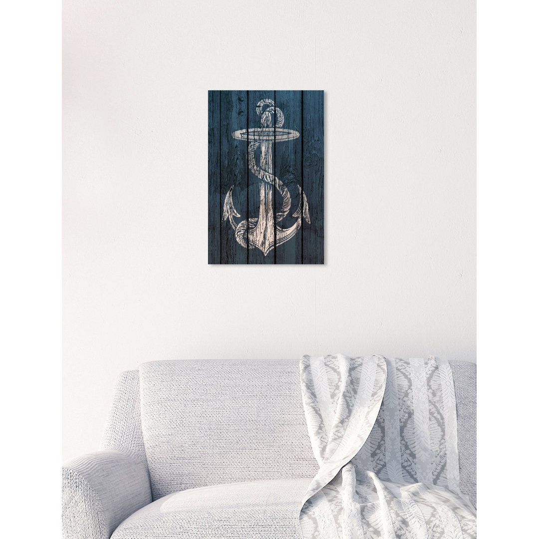 Blue Weathered Anchor Nautical and Coastal - Graphic Art Print