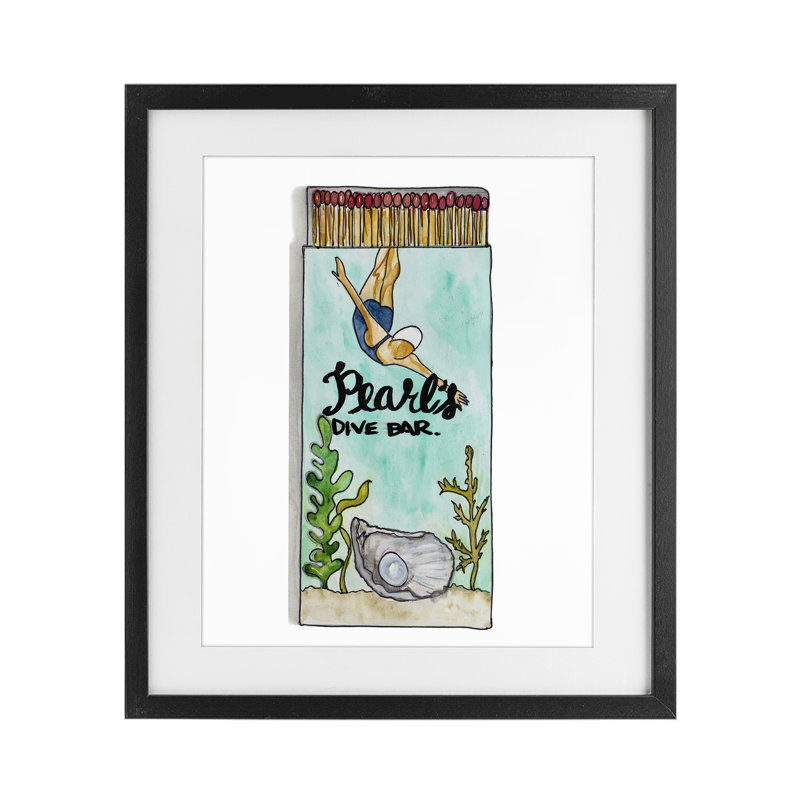 «Pearl Dive Matchbook», reproduction encadrée sous verre, conception de Nola James, H 21 po x l 17 po, Cadre noir minuit