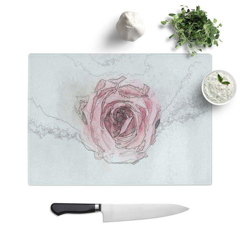 Glass Lone Pink Rose Abstract Art Chopping Board, 28.5 cm W x 20 cm L