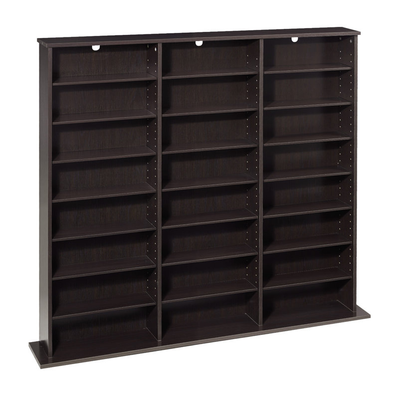 Media Storage Cabinet, 8-Tier DVD Shelf Organizer, 55.91 x 8.66 x 51.18 in Multimedia Storage Organizer for CDs, DVDs, Books & Games, CD Shelf for Living Room, Home Office, Recording Room, Brown