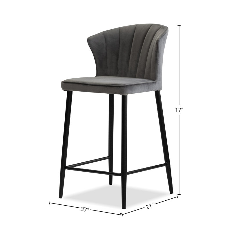 Ariel Upholstered Counter Stool with Metal Frame, Dark Gray