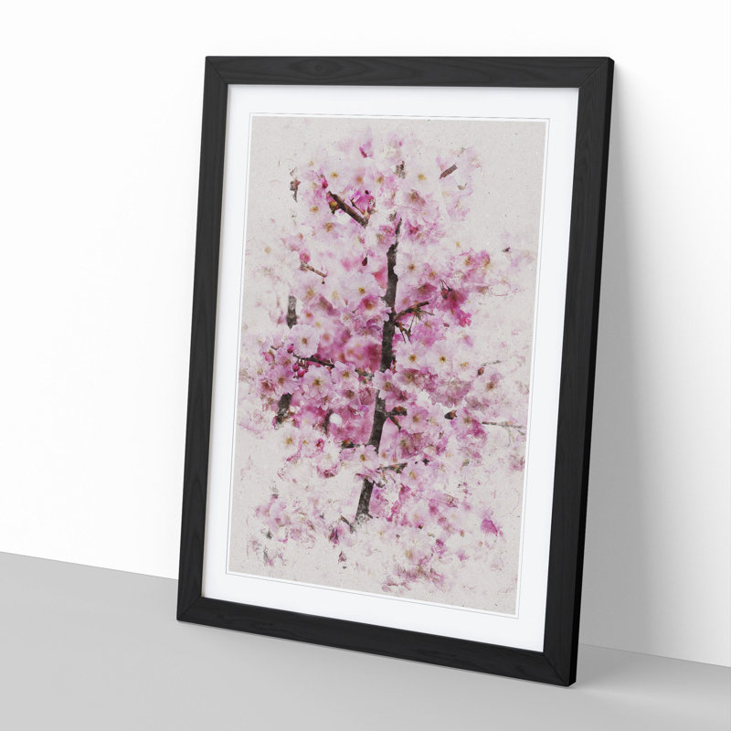 Pink Cherry Blossom Flowers Vol.2 - Picture Frame Graphic Art, 48cm H x 36cm W x 2cm D, Black Framed