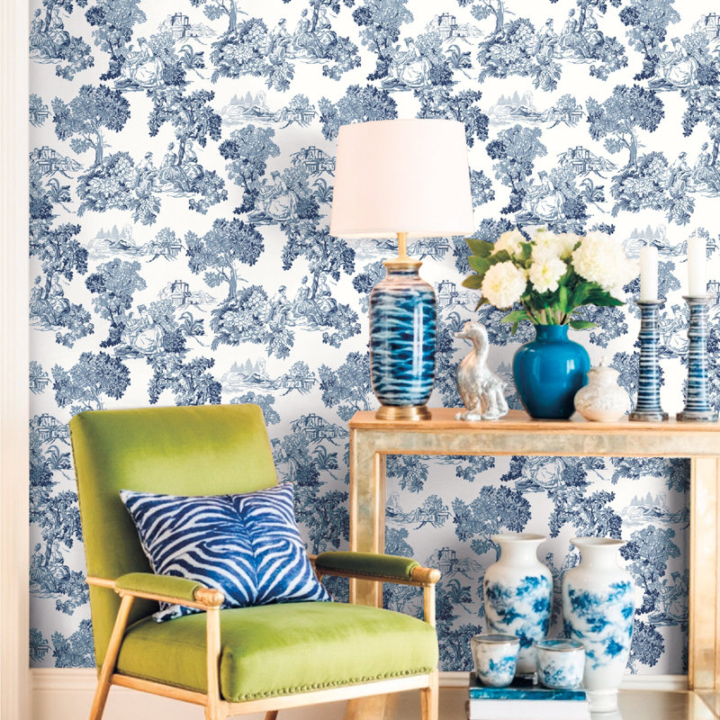 Blooming Garden Collection Toile Garden Wallpaper Roll, Red