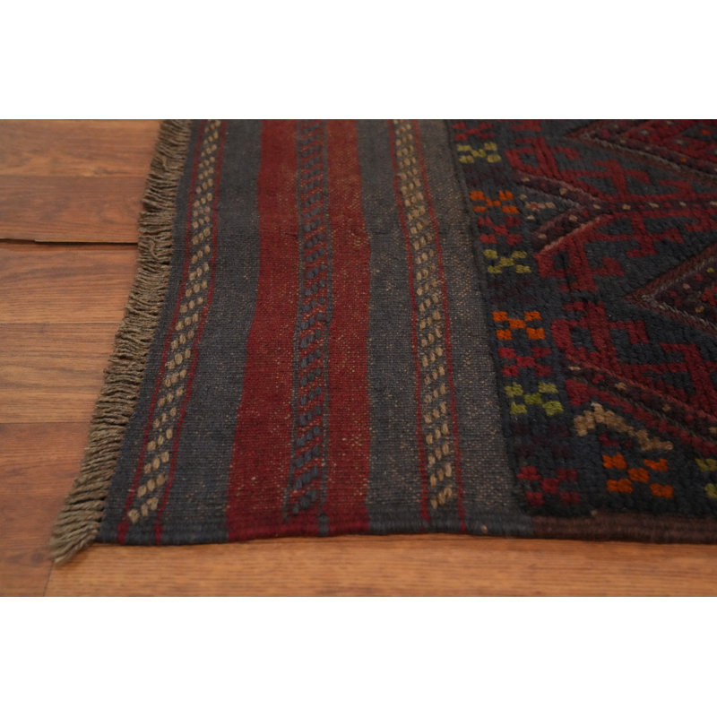 Red Wool Afghan Runner Rug 2x8