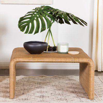 Table basse carrée en rotin tissé, naturel