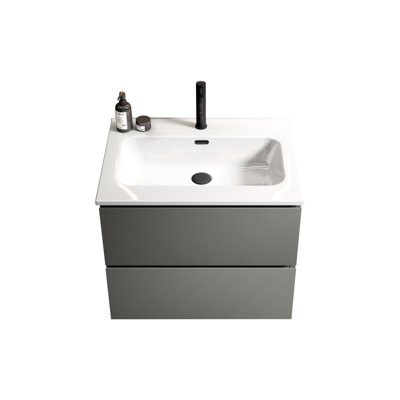 Meuble-lavabo mural moderne 24 po, ton gris espace, lavabo en céramique, grand rangement, lavabo encastré à tiroirs silencieux 24 po, grande capacité de rangement, tiroirs, un trou de robinet, projet de rénovation