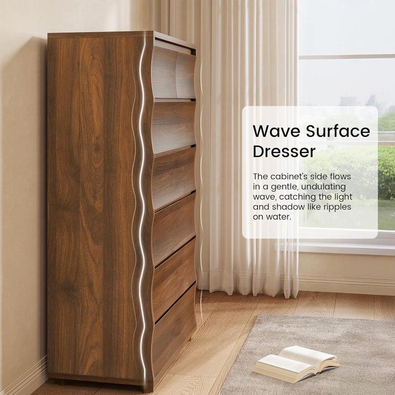 Brown Tall Dresser , 52.8" Tall Dresser With 7 Drawers, Wood Dressers & Chests Of Drawers, Accent Upright Drawer Organizers For Closet, Living Room, Hallway