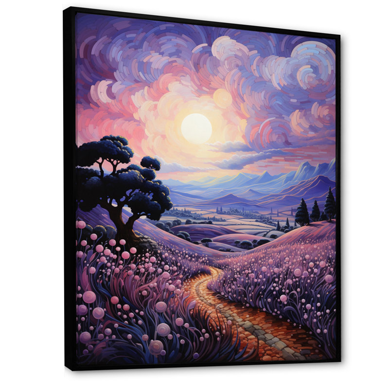 Décoration murale en toile Vangogh lavande Fields Pointillism I - Vangogh, H 32 po x l 16 po x P 1 po, Cadre flottant noir