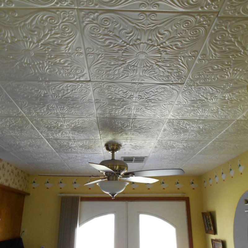 Tuile de plafond en polystyrène espagnol 1,6 pi x 1,6 pi, Blanc ultra pur
