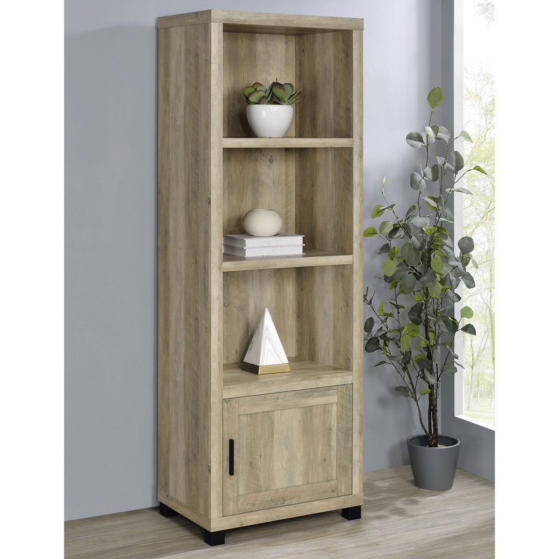 Distressed Pine 3 - Shelf Media Tower, Engineered Wood, Four Storage Compartments, For Limited Space Living Wood Tower With Finish, Vertical Design, Home Accessories And Display