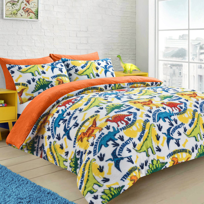 Velosso Dinosaur Multi Teddy Soft Cosy Fleece Duvet Set, Double