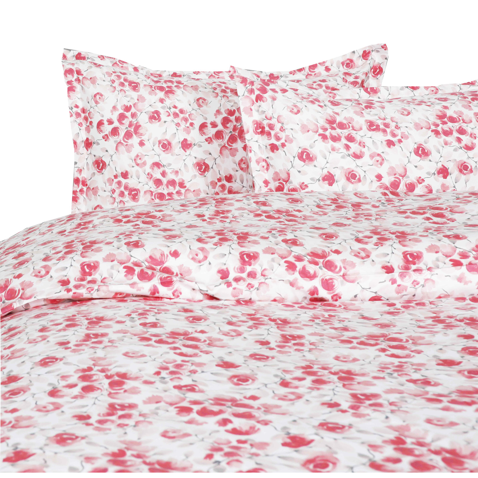 Babs Cotton Duvet Cover Set, Full/Queen Duvet Cover + 2 Standard Shams, Red