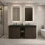  Meuble-lavabo double autoportant de 60 po avec lavabo à quartz noir intégré, armoire en bois cannelée, rangement à fermeture en douceur, brun noyer / fumé / chêne clair Adria-130019206-130019208