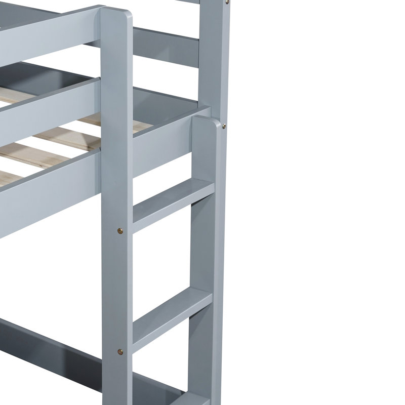 Lit simple au-dessus d'un lit mezzanine gris - Fabriqué en bois d'hévéa massif pour une couleur de bois durable, pratique