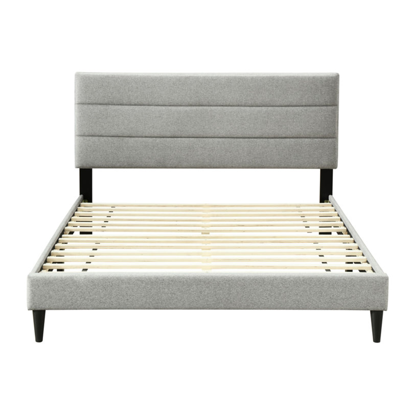 Lit simple tapissier dans une boîte avec tête de lit Channel - tissu d'ameublement gris