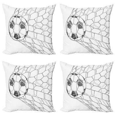 Ambesonne Soccer Decorative Throw Pillow Case Pack Of 4, Soccer Ball In Net Goaly Position Sports Competition Spectators Hand Drawn Style, Cushion Cov -  micfour_17307_18x18