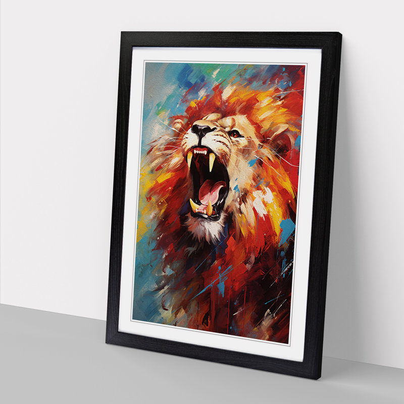 Lion Modern - Single Picture Frame Print on Wood, Black Framed, 34cm H x 25cm W x 2cm D