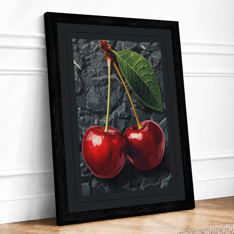 Cherries With Leaf Botanical - Print, Black, A4 - 29.7 x 21.0 cm