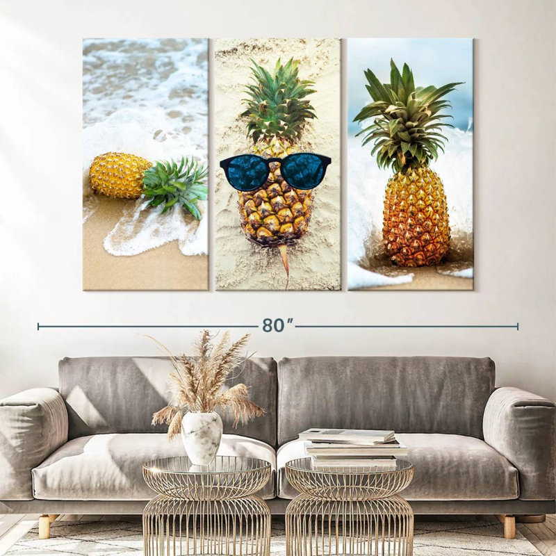Ensemble de 3 pièces d'ananas sur toile, H 42 po x l 65 po x P 1,25 po